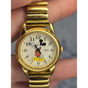 Lorus Disney Mickey Mouse Gold Tone Watch Vintage 90s